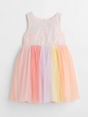 H&M Pale Pink Sequin Rainbow Party Dress